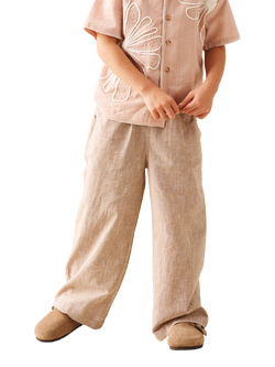 Angel & Rocket Kids' Cotton Wide Leg Drawstring Trousers, Brown - view 2, Brown