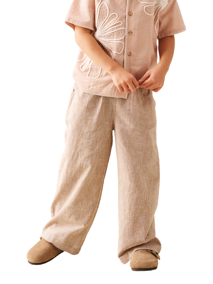 Angel & Rocket Kids' Cotton Wide Leg Drawstring Trousers, Brown - view 2, Brown