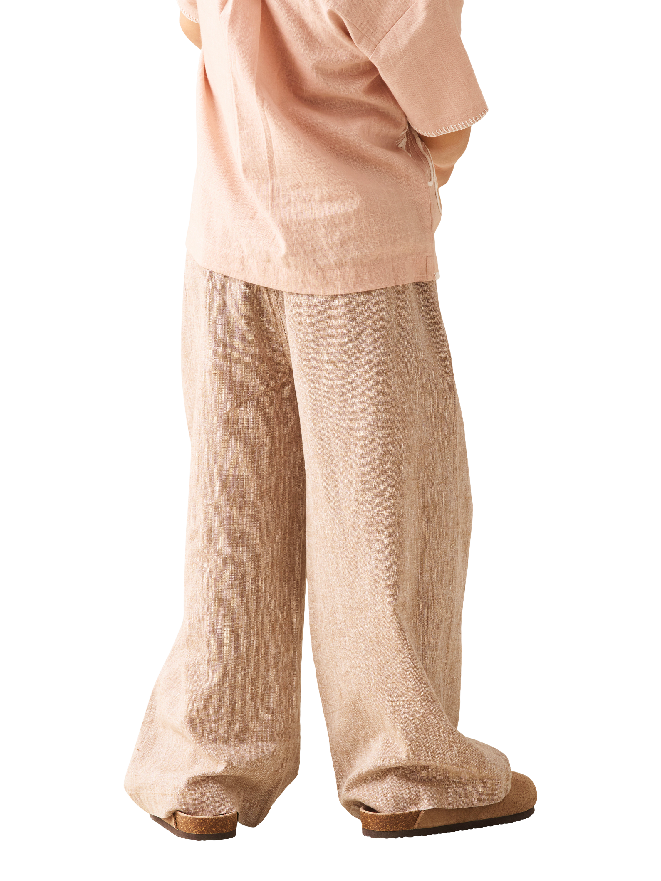 Product image 3 of 6, which shows Angel & Rocket Kids' Cotton Wide Leg Drawstring Trousers, Brown, 3 years