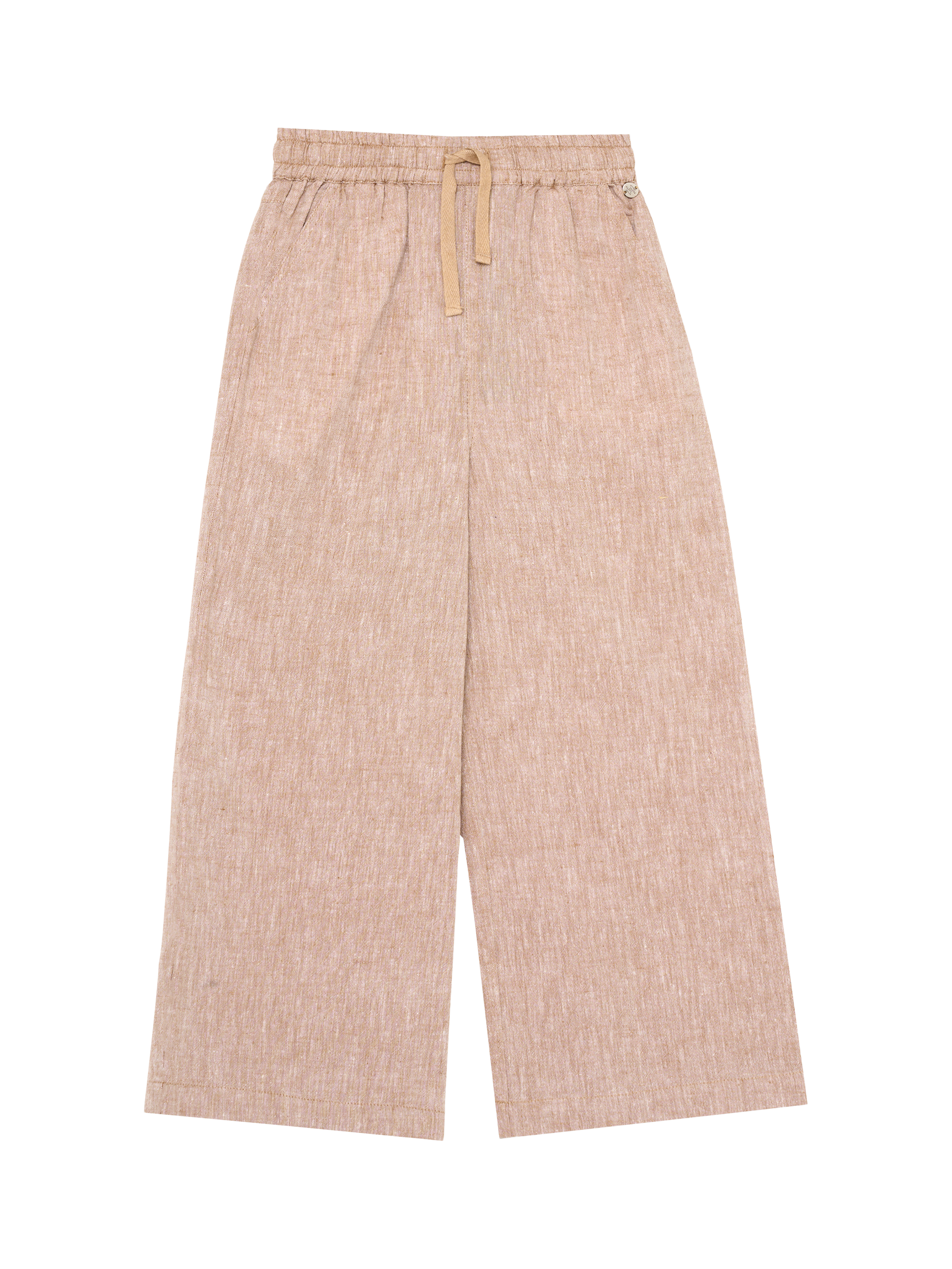Product image 4 of 6, which shows Angel & Rocket Kids' Cotton Wide Leg Drawstring Trousers, Brown, 3 years