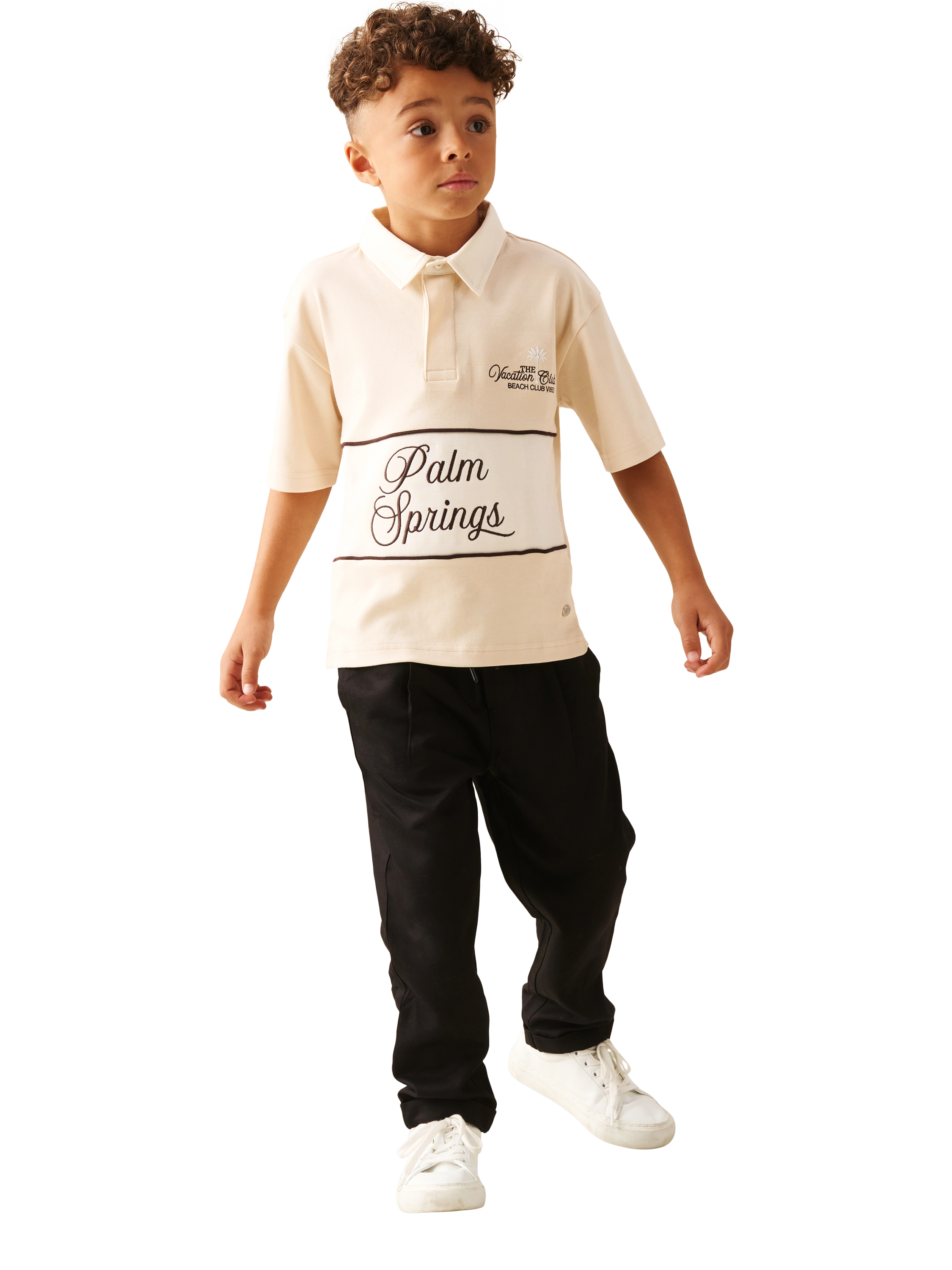 Product image 2 of 6, which shows Angel & Rocket Kids' Alex Elasticated Tapered Trousers, Black, 2 years