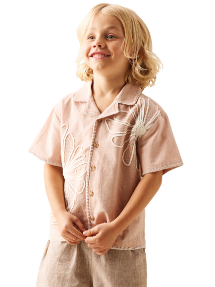 Angel & Rocket Kids' Cornelli Embroidered Short Sleeve Shirt, Blush, Blush