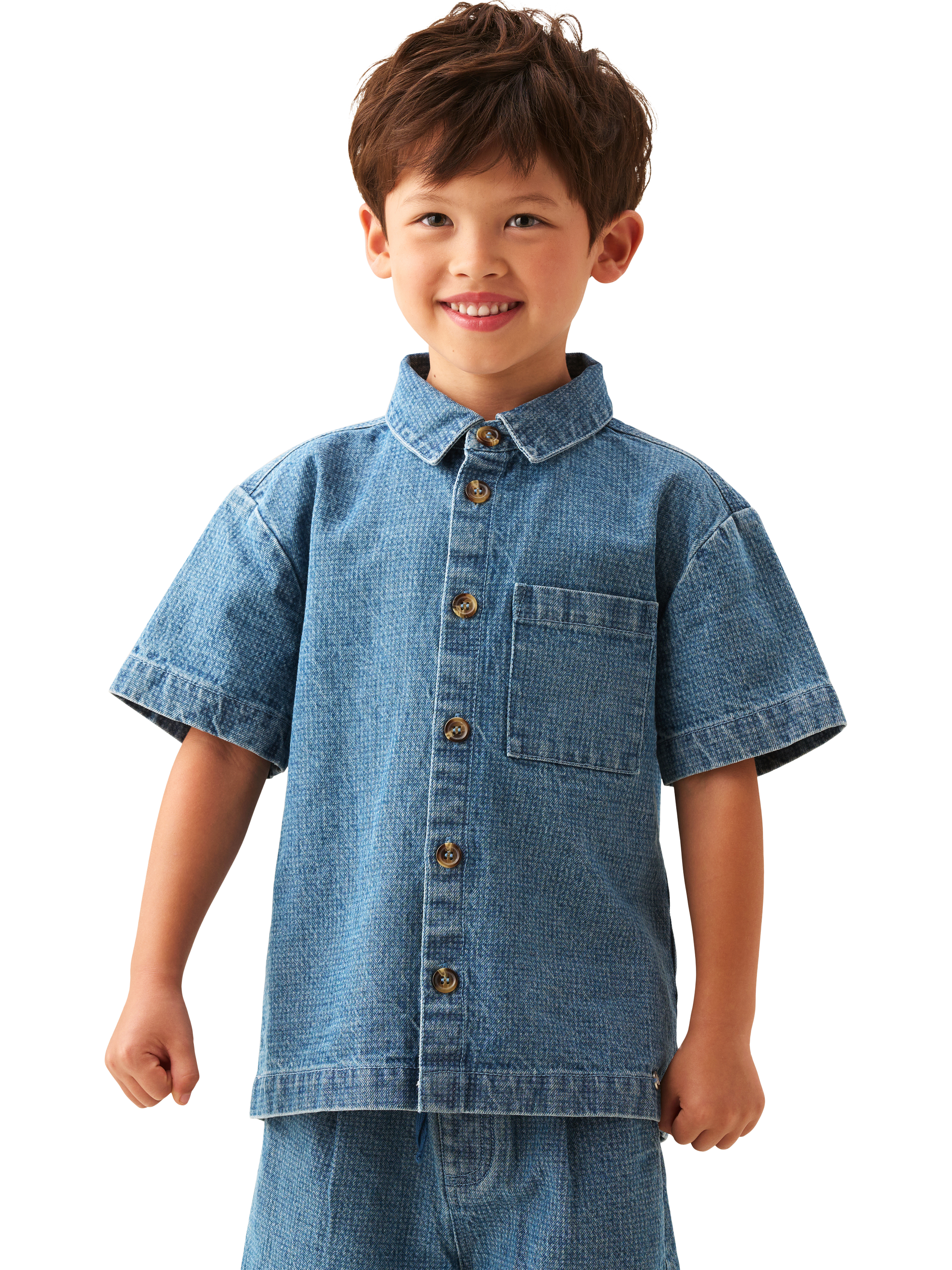 Product image 1 of 8, which shows Angel & Rocket Kids' Denim Jacquard Shirt, Blue, 3 years