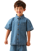 Angel & Rocket Kids' Denim Jacquard Shirt, Blue