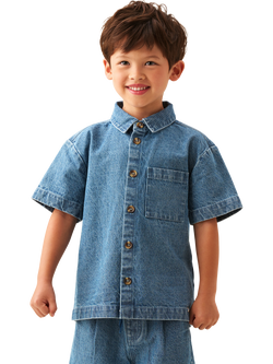Angel & Rocket Kids' Denim Jacquard Shirt, Blue, Blue