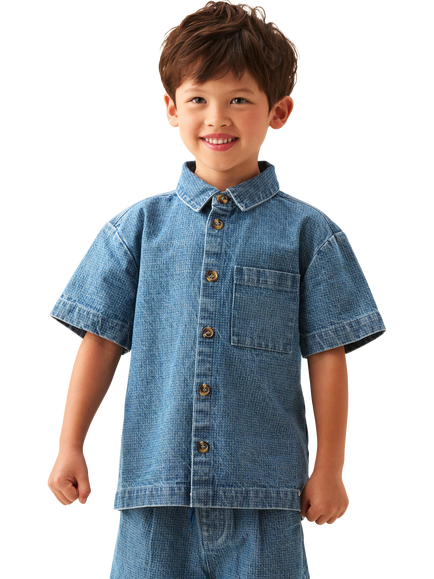 Angel & Rocket Kids' Denim Jacquard Shirt, Blue, Blue