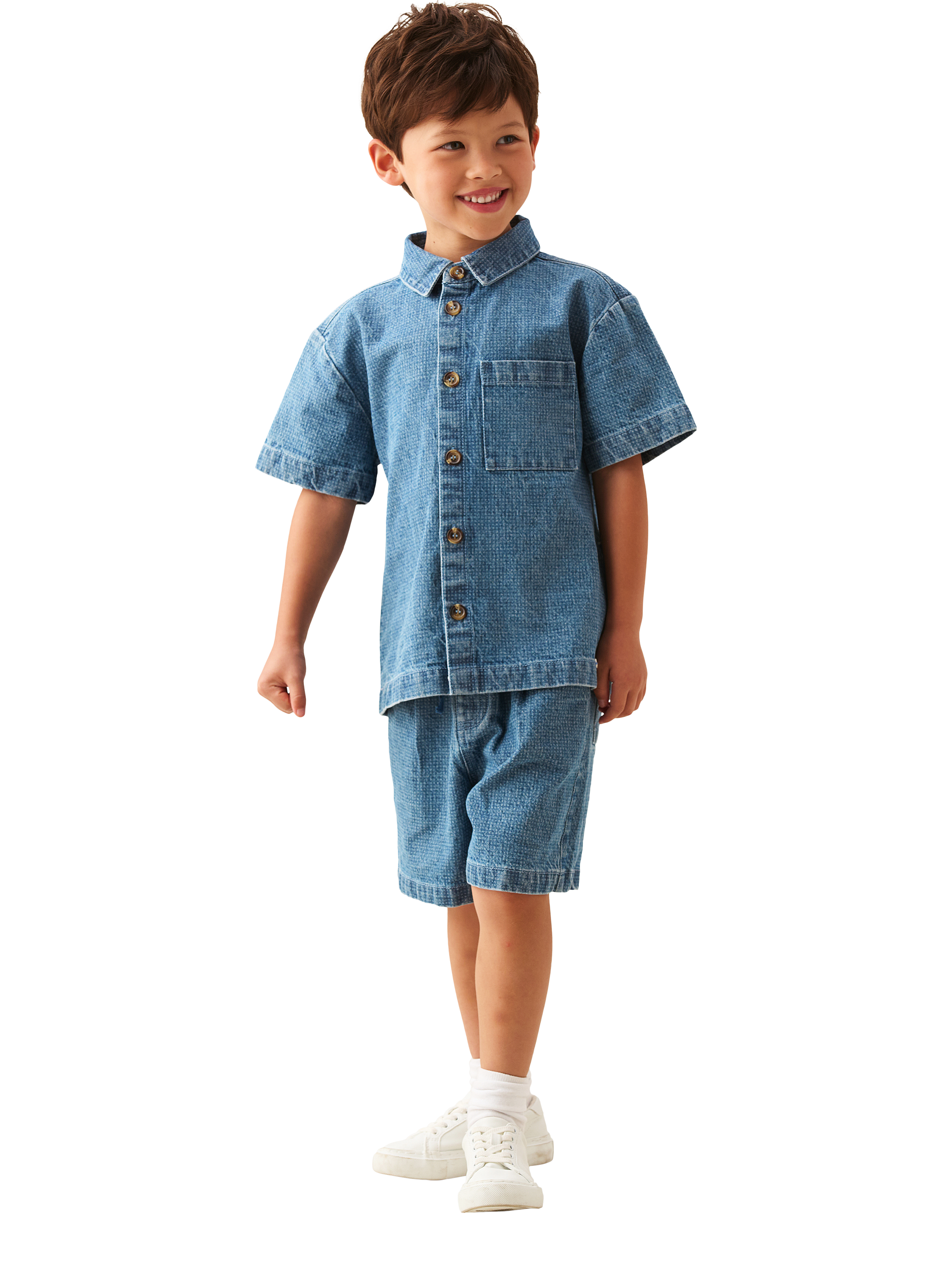 Product image 2 of 8, which shows Angel & Rocket Kids' Denim Jacquard Shirt, Blue, 3 years