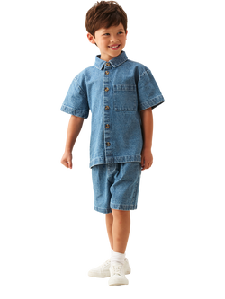 Angel & Rocket Kids' Denim Jacquard Shirt, Blue - view 2, Blue
