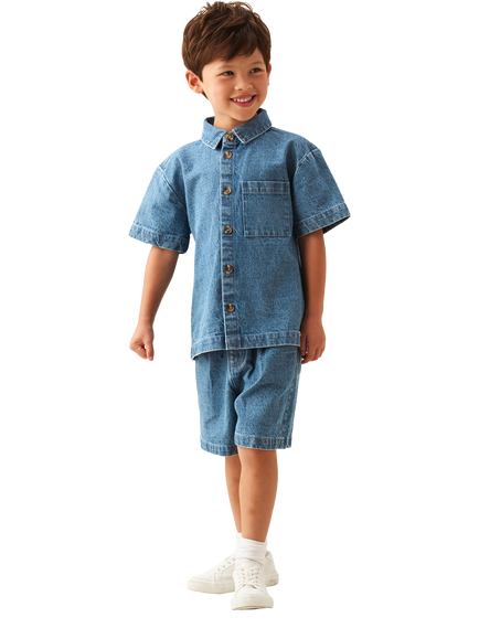Angel & Rocket Kids' Denim Jacquard Shirt, Blue - view 2, Blue