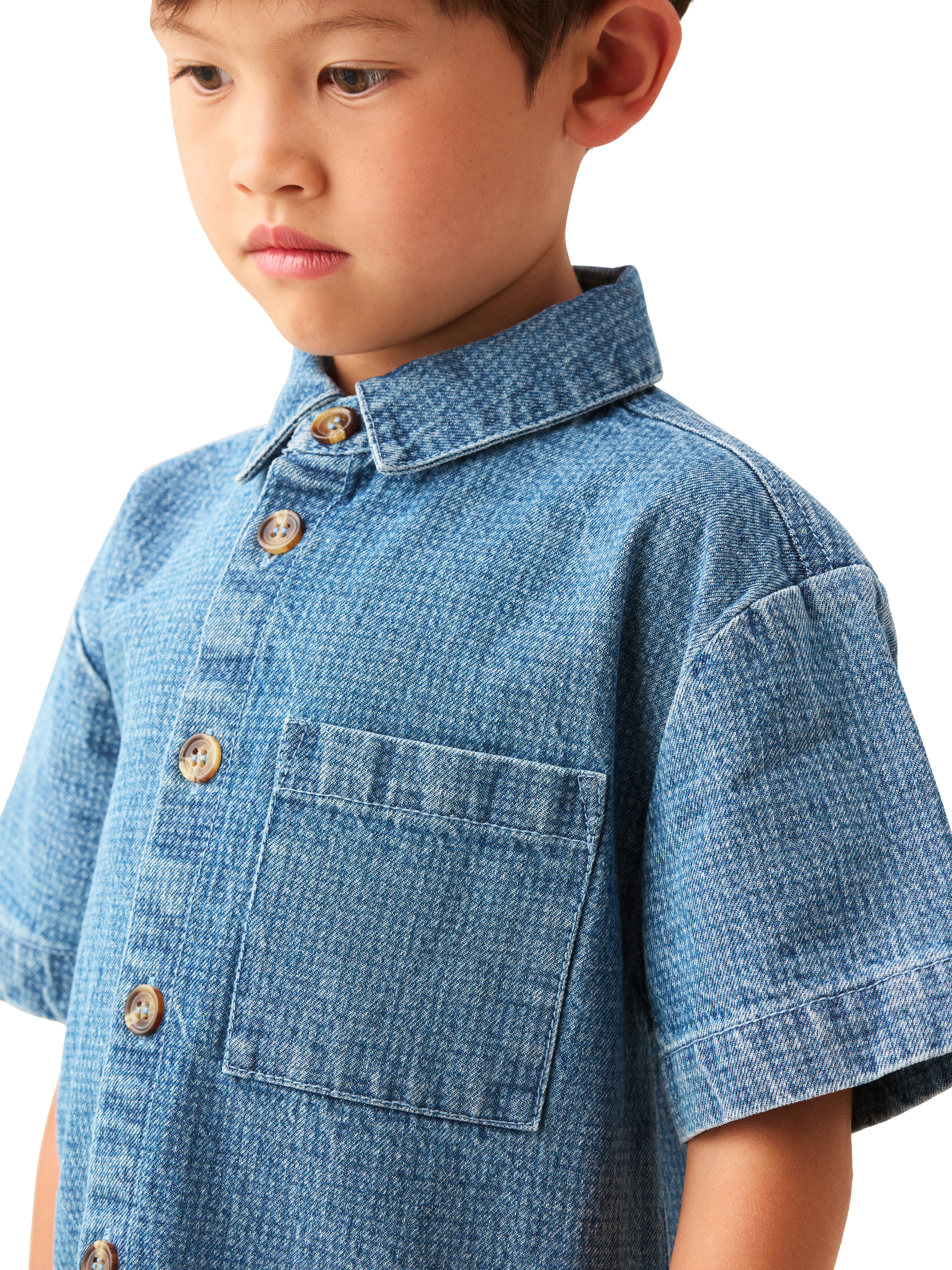 Product image 4 of 8, which shows Angel & Rocket Kids' Denim Jacquard Shirt, Blue, 3 years