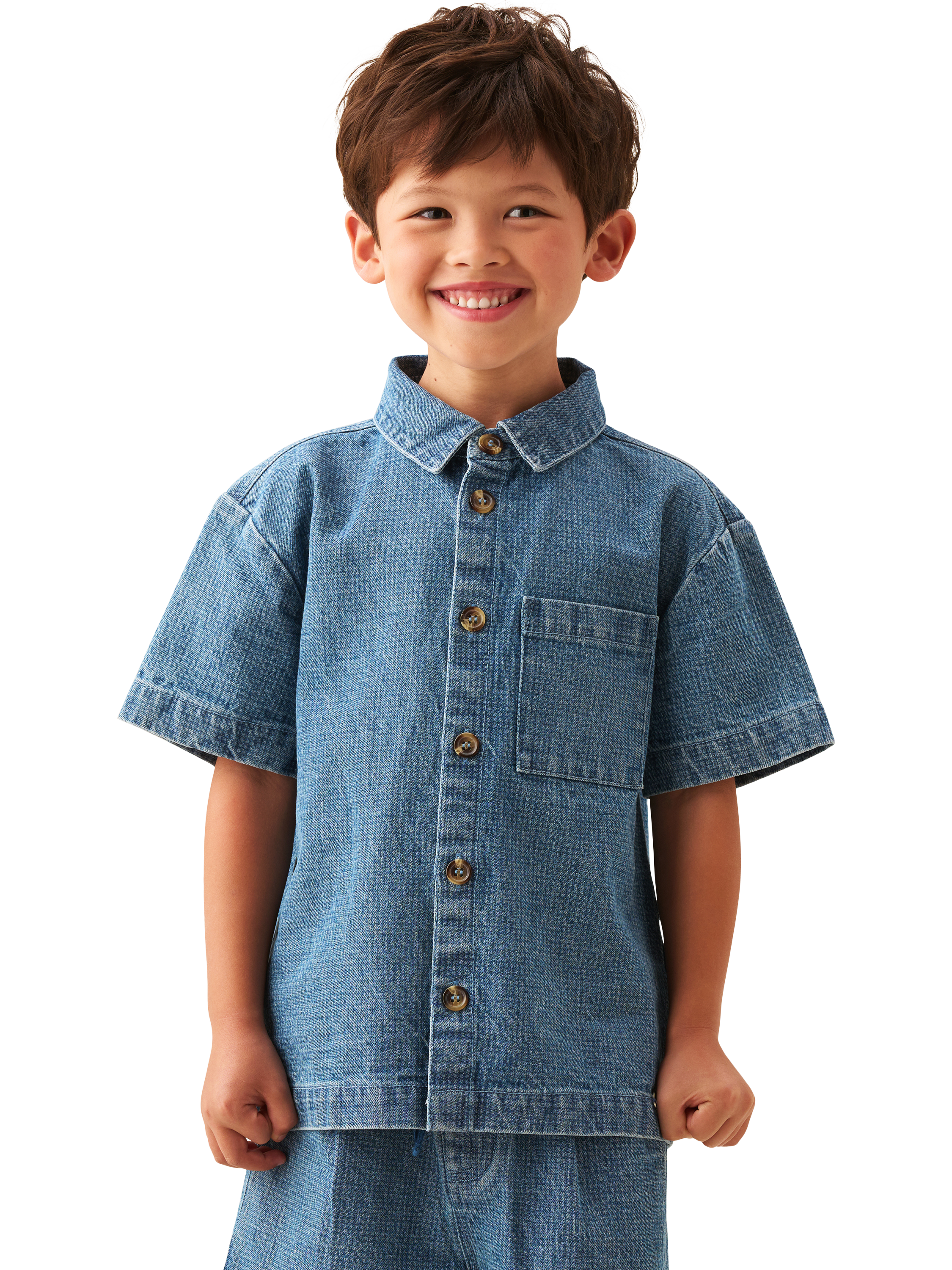 Product image 5 of 8, which shows Angel & Rocket Kids' Denim Jacquard Shirt, Blue, 3 years