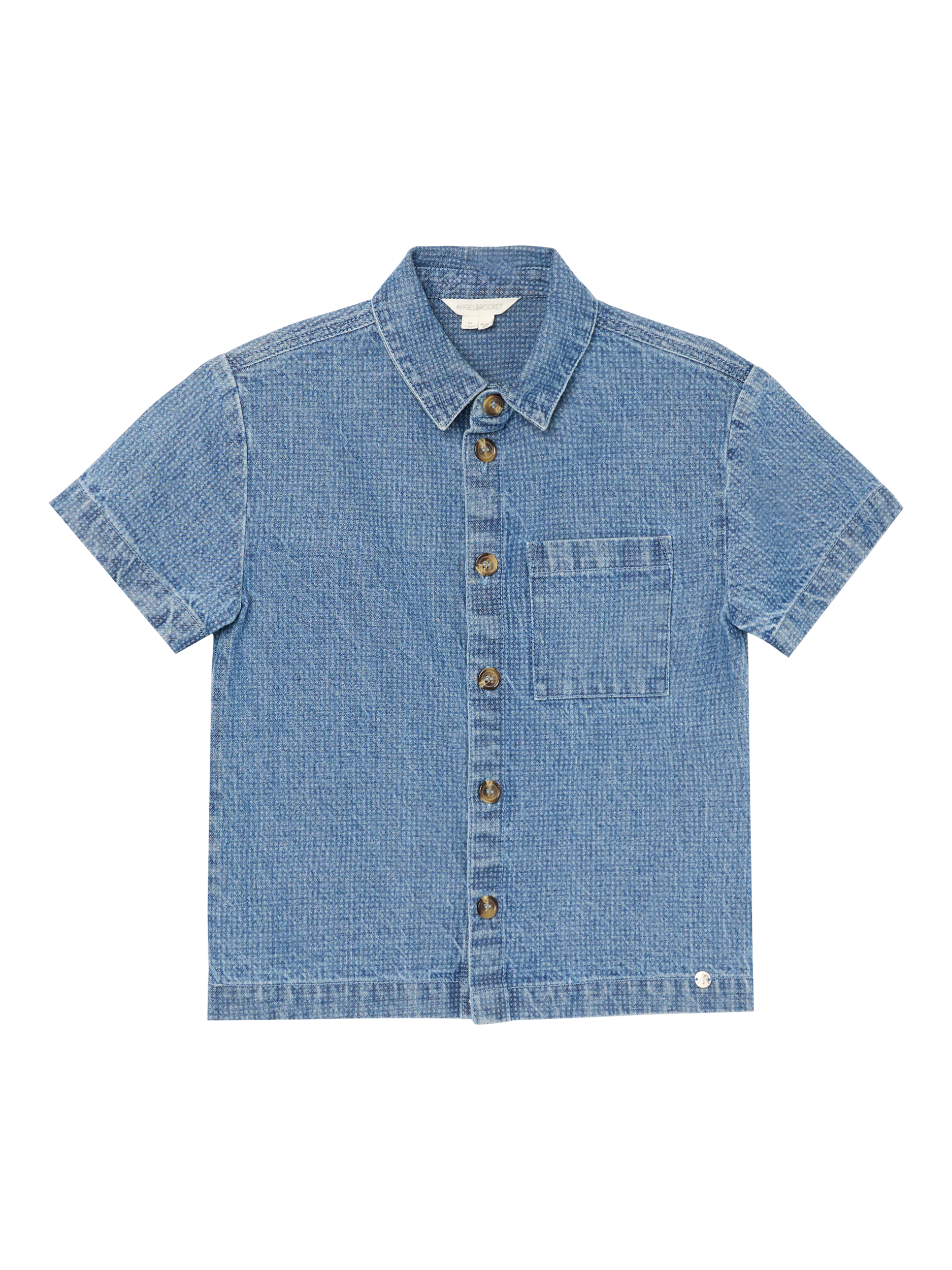 Product image 6 of 8, which shows Angel & Rocket Kids' Denim Jacquard Shirt, Blue, 3 years