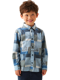 Angel & Rocket Kids' Printed Chambray Shirt, Blue, Blue
