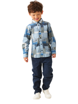 Angel & Rocket Kids' Printed Chambray Shirt, Blue - view 2, Blue