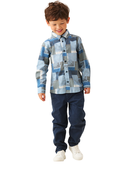 Angel & Rocket Kids' Printed Chambray Shirt, Blue - view 2, Blue
