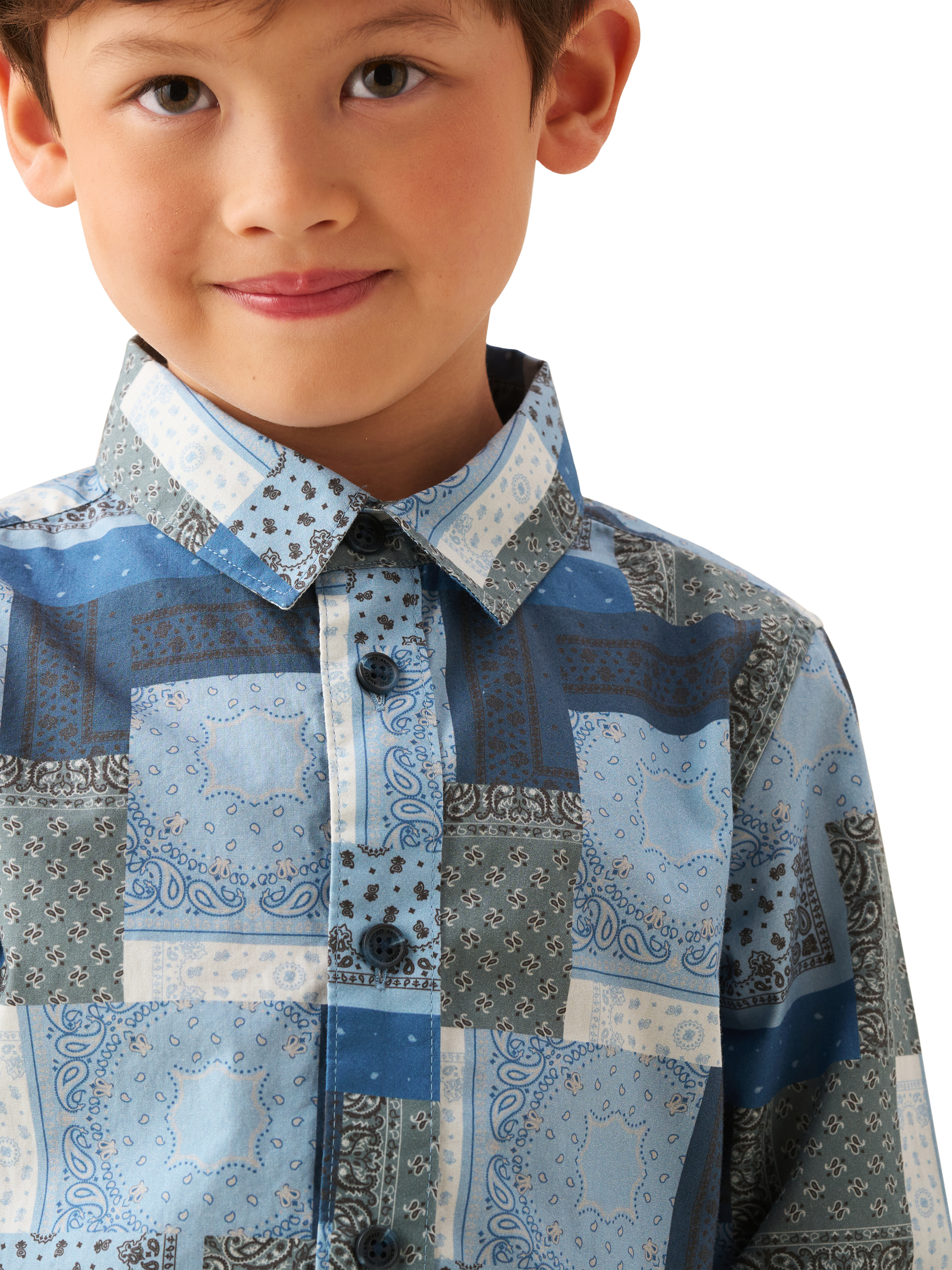 Product image 3 of 5, which shows Angel & Rocket Kids' Printed Chambray Shirt, Blue, 3 years