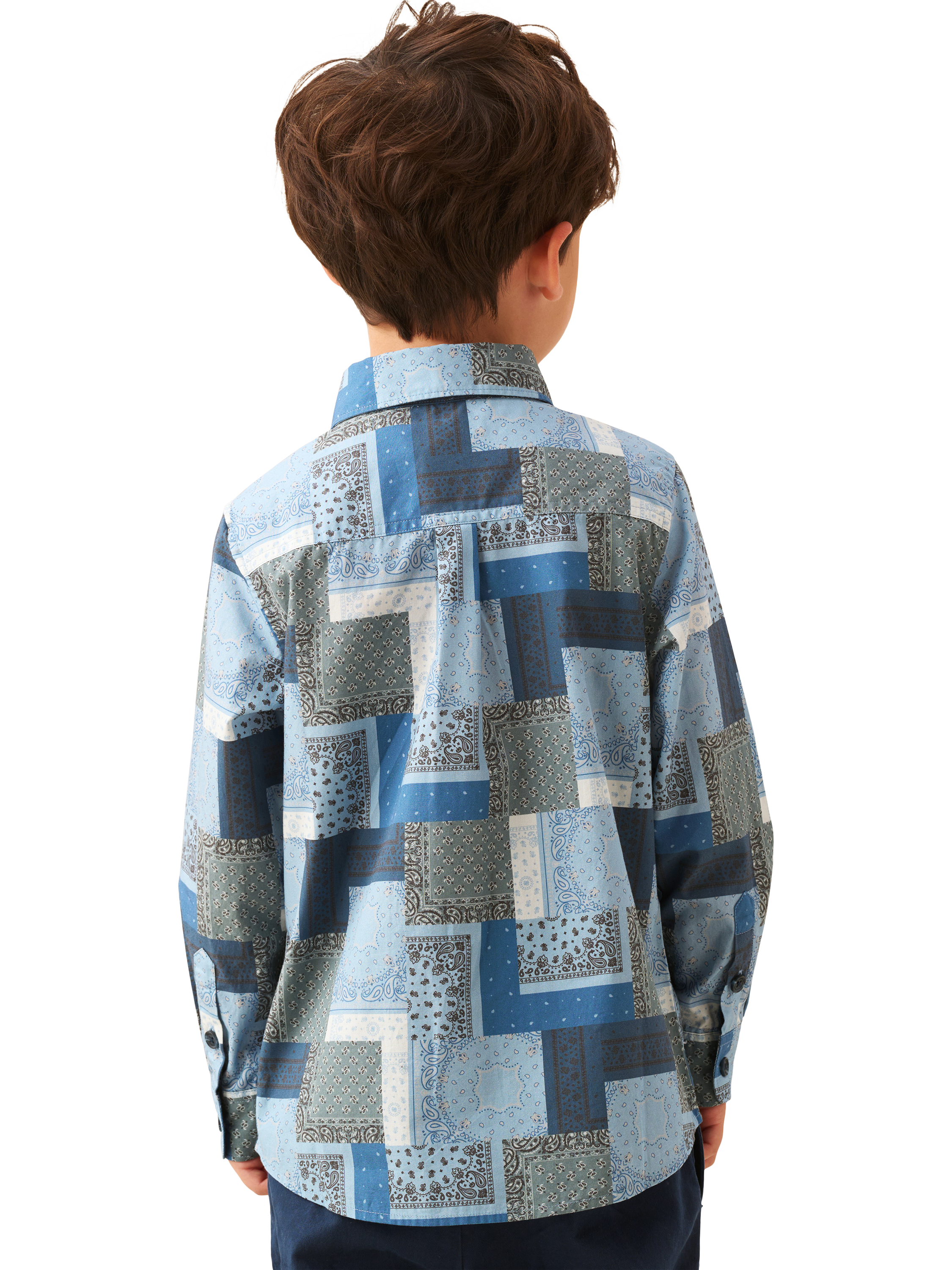 Product image 5 of 5, which shows Angel & Rocket Kids' Printed Chambray Shirt, Blue, 3 years