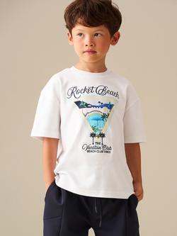 Angel & Rocket Kids' Beach Graphic Cotton Jersey T-Shirt, White