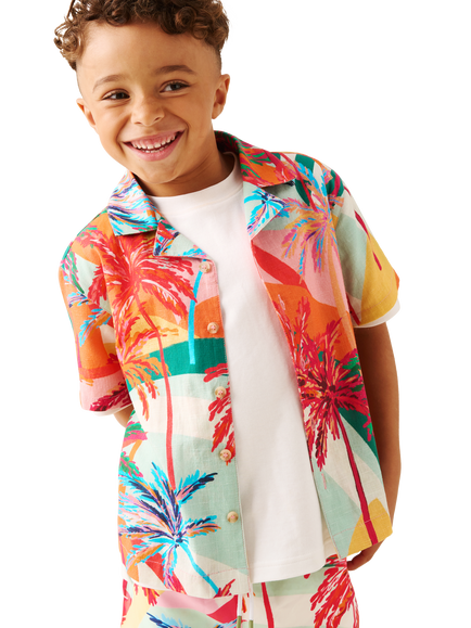 Angel & Rocket Kids' Cotton Slub Palm Shirt, Multi, Multi