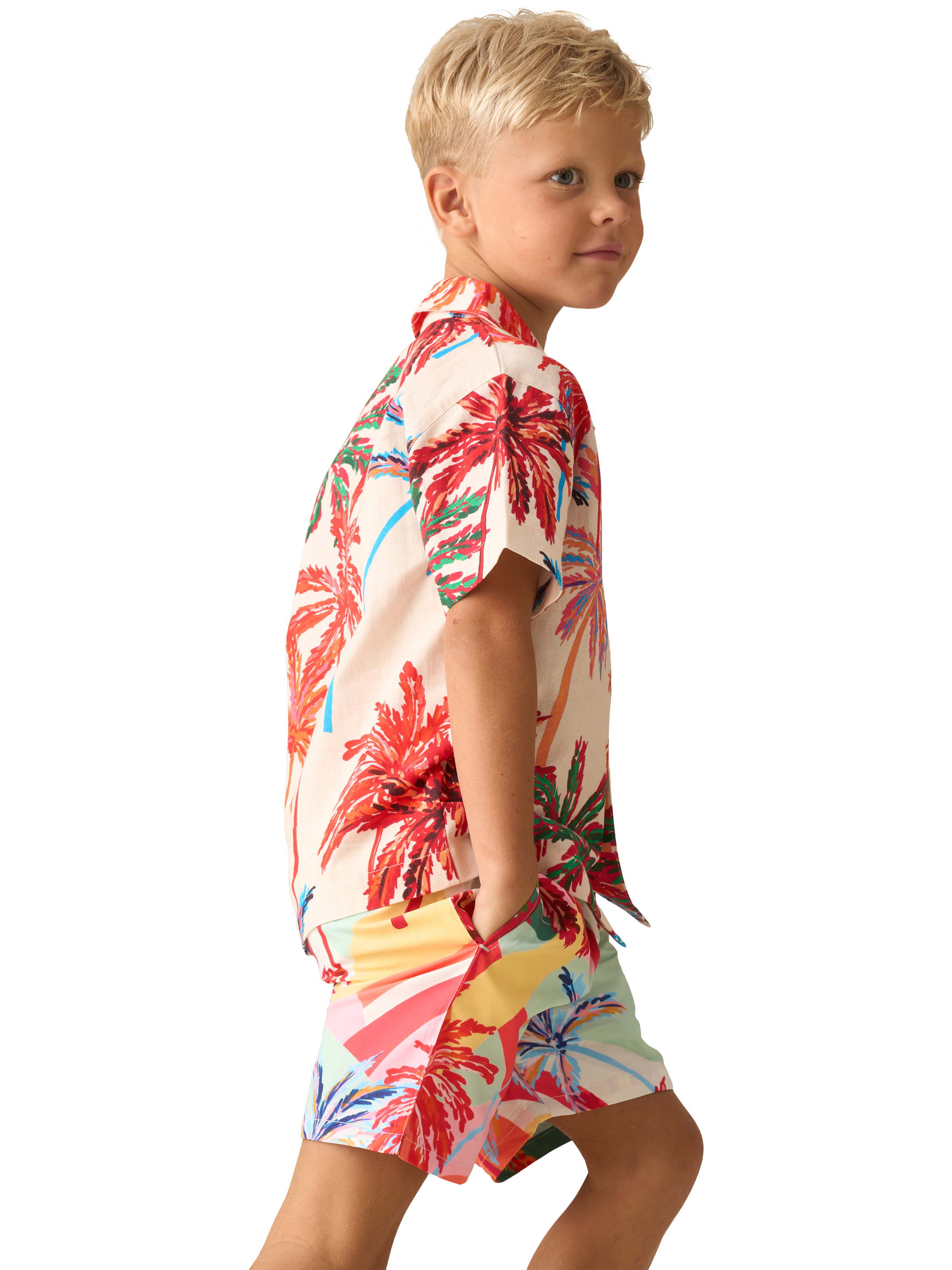 Product image 2 of 6, which shows Angel & Rocket Kids' Cotton Slub Palm Shirt, Multi, 3 years