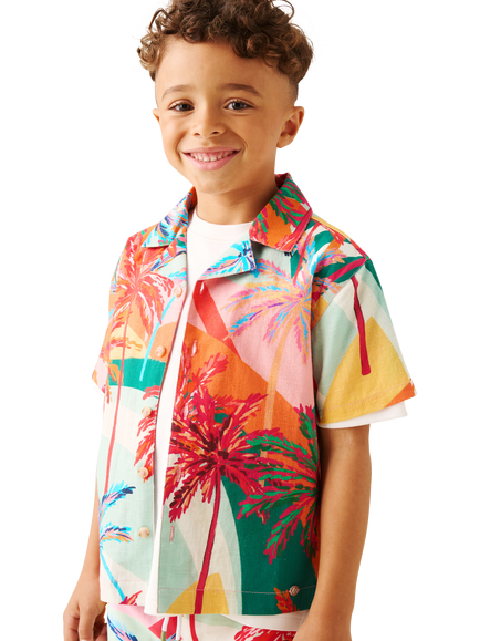 Angel & Rocket Kids' Cotton Slub Palm Shirt, Multi - view 2, Multi