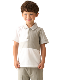 Angel & Rocket Kids' Colour Block Zip-Up Polo Shirt, Grey, Grey