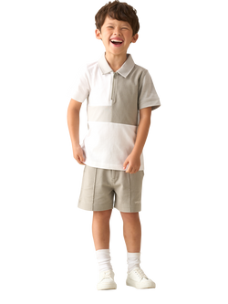 Angel & Rocket Kids' Colour Block Zip-Up Polo Shirt, Grey - view 2, Grey