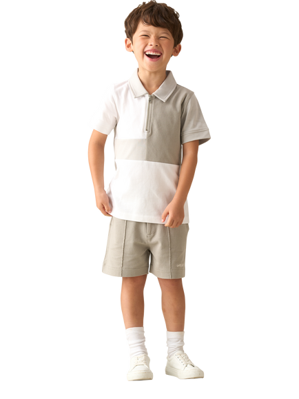 Angel & Rocket Kids' Colour Block Zip-Up Polo Shirt, Grey - view 2, Grey