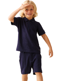 Angel & Rocket Kids' Jacquard Zip Polo Top, Navy, Navy