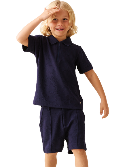 Angel & Rocket Kids' Jacquard Zip Polo Top, Navy, Navy