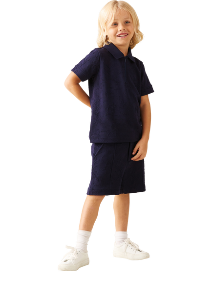 Angel & Rocket Kids' Jacquard Zip Polo Top, Navy - view 2, Navy