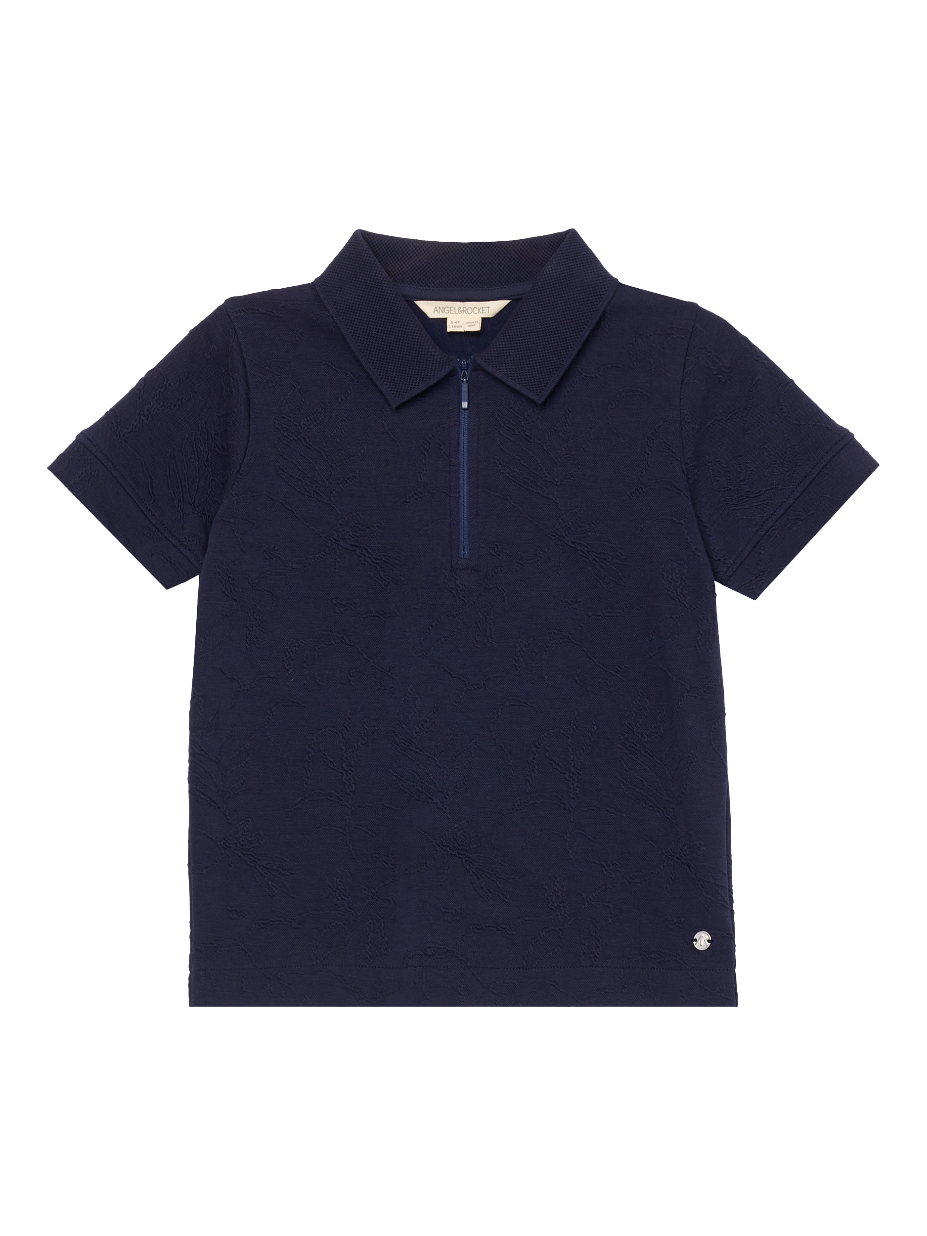 Product image 5 of 7, which shows Angel & Rocket Kids' Jacquard Zip Polo Top, Navy, 3-4 years