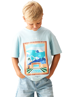 Angel & Rocket Kids' Postcard Scene T-Shirt, Blue, Blue