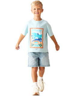 Angel & Rocket Kids' Postcard Scene T-Shirt, Blue - view 2, Blue