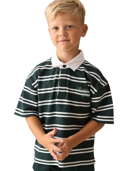Angel & Rocket Kids' Cotton Textured Boxy Rugby Shirt, Green, Green