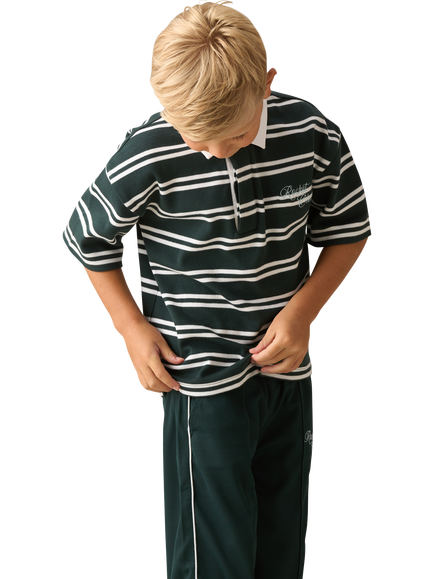 Angel & Rocket Kids' Cotton Textured Boxy Rugby Shirt, Green - view 2, Green