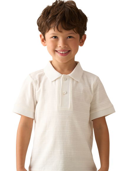 Angel & Rocket Kids' Cotton Textured Polo Shirt, Ivory, Ivory