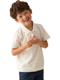 Angel & Rocket Kids' Cotton Textured Polo Shirt, Ivory - view 2, Ivory