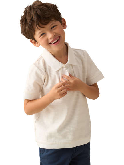 Angel & Rocket Kids' Cotton Textured Polo Shirt, Ivory - view 2, Ivory