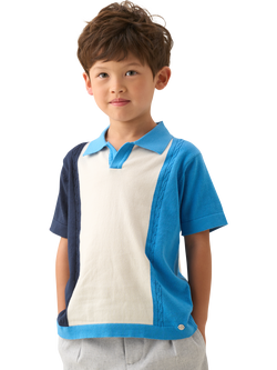 Angel & Rocket Kids' Cotton Knit Colour Block Polo Shirt, Blue, Blue