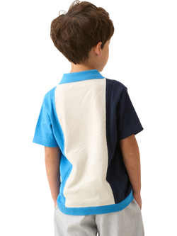 Angel & Rocket Kids' Cotton Knit Colour Block Polo Shirt, Blue - view 2, Blue