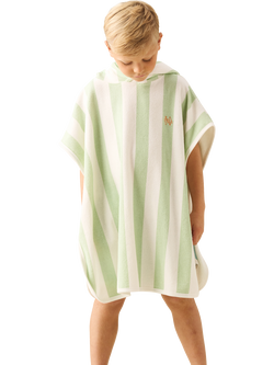 Angel & Rocket Kids' Striped Towelling Poncho, Green, Green