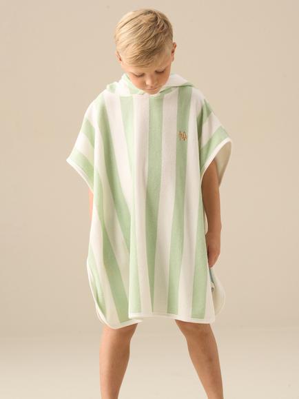 Angel & Rocket Kids' Striped Towelling Poncho, Green, Green