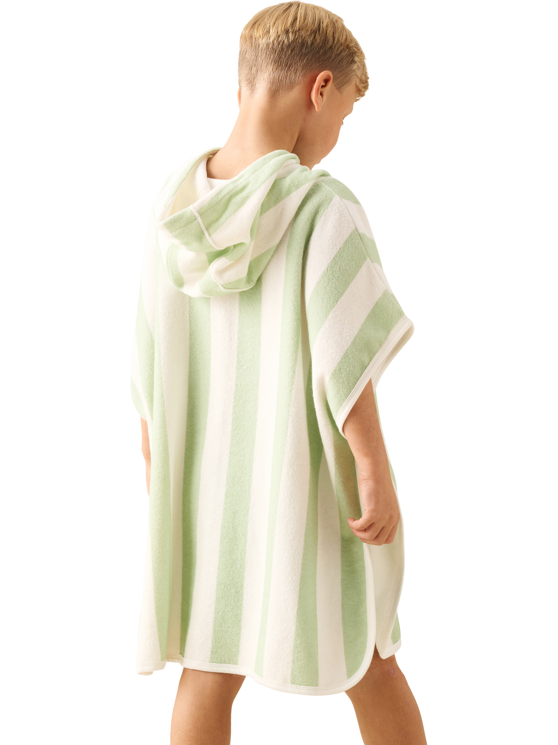 Product image 3 of 7, which shows Angel & Rocket Kids' Striped Towelling Poncho, Green, 3-5 years