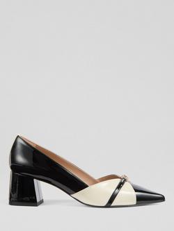 L.K.Bennett Heather Colour Block Leather Court Shoes, Black/Cream, Black/Cream
