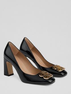 L.K.Bennett Truly Monogram Leather Court Shoes, Black - view 2, Black