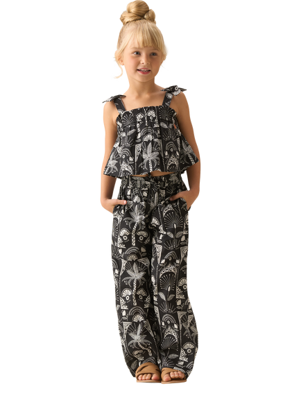 Angel & Rocket Kids' Cotton Top and Wide Leg Trouser Set, Black, Black