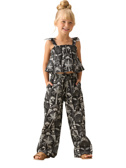 Angel & Rocket Kids' Cotton Top and Wide Leg Trouser Set, Black - view 2, Black