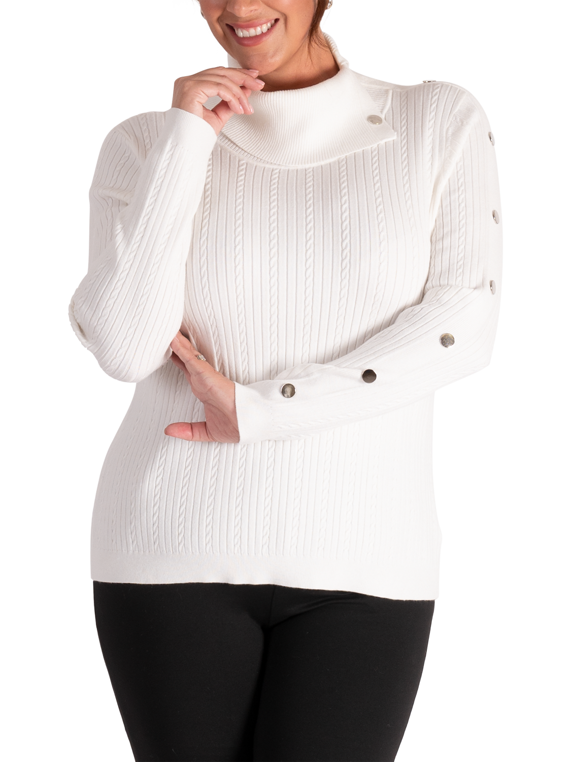 Product image 1 of 6, which shows chesca Split Cowl Neck Button Sleeve Jumper, White, 14