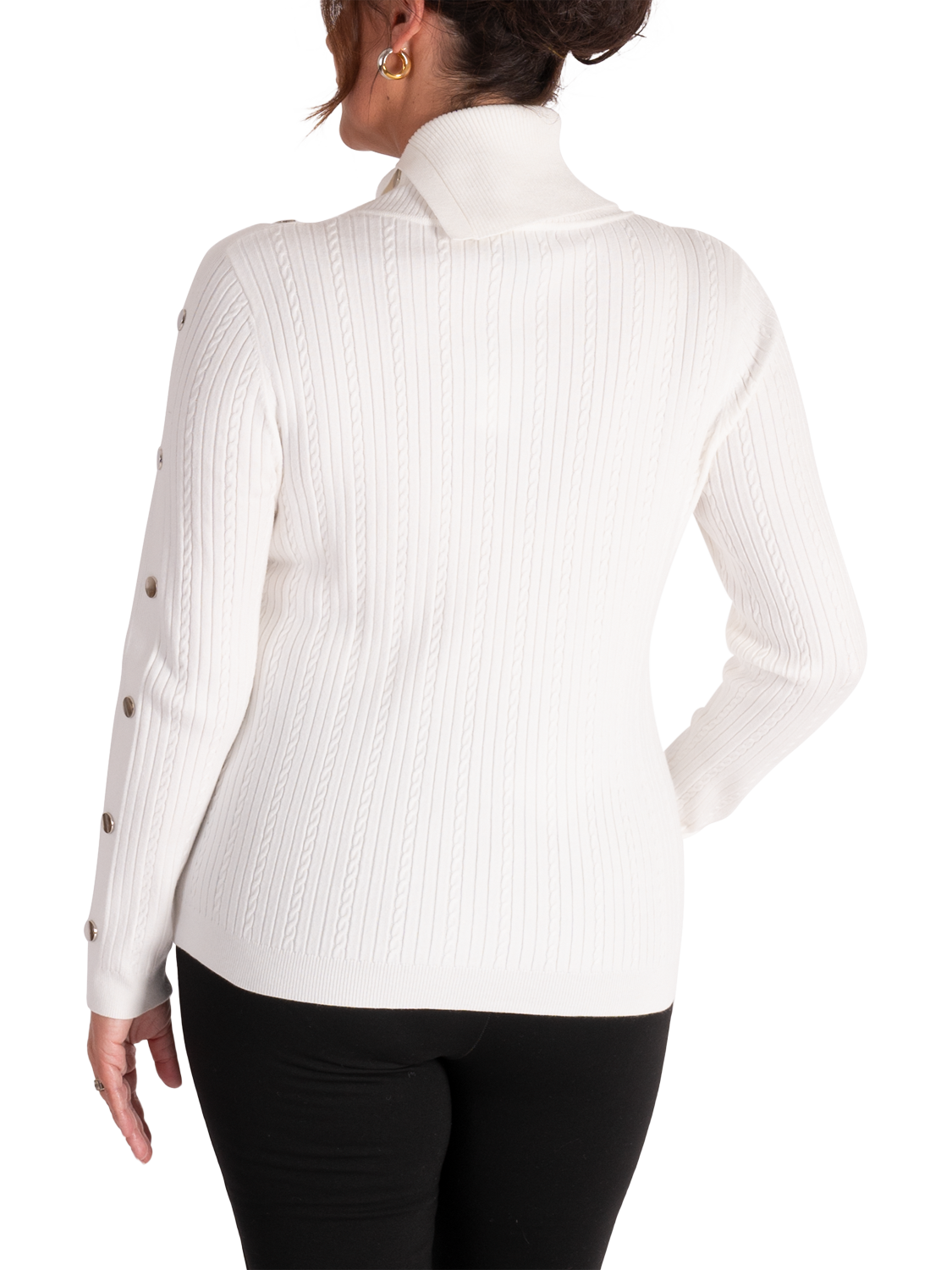 Product image 2 of 6, which shows chesca Split Cowl Neck Button Sleeve Jumper, White, 14